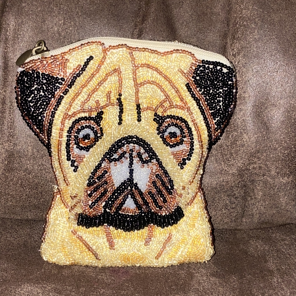 Pug Beaded Dog Coin Pouch